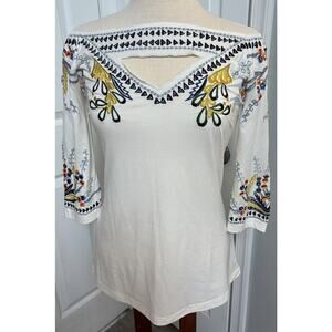 Vintage Collection Embroidered Off Shoulder Blouse Womens M White Boho Cutout